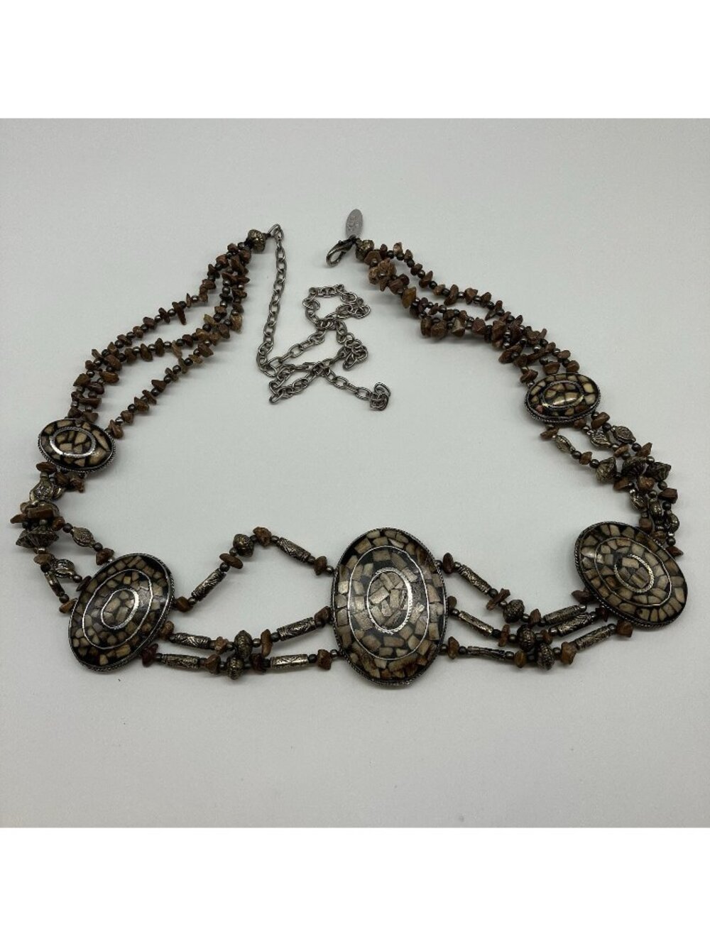 Cara NY Multi-Strand Stone Chip Mosaic Silver Waist Fashion Belt 50” - T14